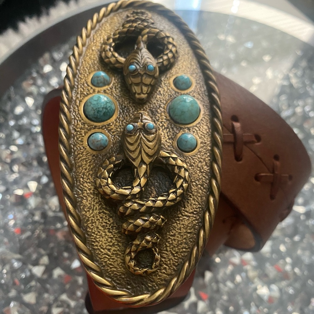 Roberto Cavalli XXL Tan Belt   Brass and turquoise